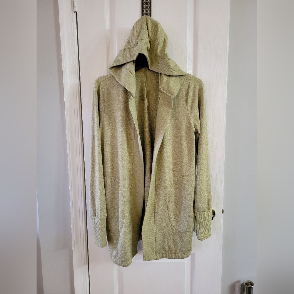 Athleta Uptempo Wrap Hooded Cardigan Tapestry Gold Heather Size Small Open Front